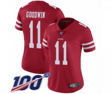 Women's San Francisco 49ers #11 Marquise Goodwin Red Team Color Vapor Untouchable Limited Player 100th Season Football Jersey