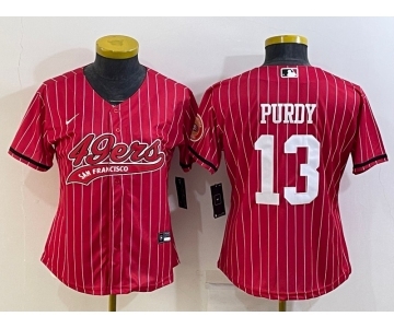 Women's San Francisco 49ers #13 Brock Purdy Red Pinstripe With Patch Cool Base Stitched Baseball Jersey