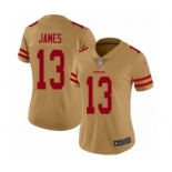 Women's San Francisco 49ers #13 Richie James Limited Gold Inverted Legend Football Jersey