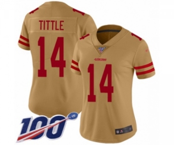 Women's San Francisco 49ers #14 Y.A. Tittle Limited Gold Inverted Legend 100th Season Football Jersey