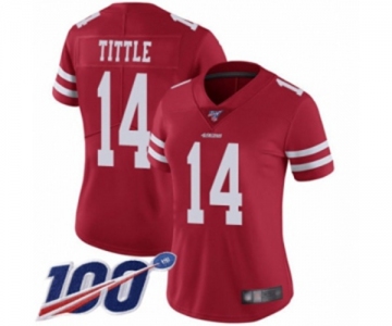 Women's San Francisco 49ers #14 Y.A. Tittle Red Team Color Vapor Untouchable Limited Player 100th Season Football Jersey