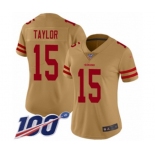 Women's San Francisco 49ers #15 Trent Taylor Limited Gold Inverted Legend 100th Season Football Jersey