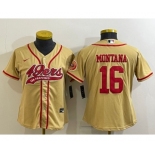 Women's San Francisco 49ers #16 Joe Montana Gold With Patch Cool Base Stitched Baseball Jersey