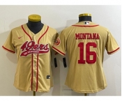 Women's San Francisco 49ers #16 Joe Montana Gold With Patch Cool Base Stitched Baseball Jersey