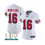 Women's San Francisco 49ers #16 Joe Montana Limited White Rush Vapor Untouchable Super Bowl LIV Bound Football Jersey