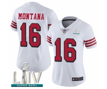 Women's San Francisco 49ers #16 Joe Montana Limited White Rush Vapor Untouchable Super Bowl LIV Bound Football Jersey