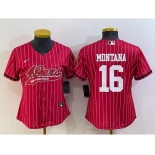 Women's San Francisco 49ers #16 Joe Montana Red Pinstripe With Patch Cool Base Stitched Baseball Jersey