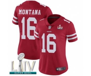 Women's San Francisco 49ers #16 Joe Montana Red Team Color Vapor Untouchable Limited Player Super Bowl LIV Bound Football Jersey