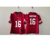 Women's San Francisco 49ers #16 Joe Montana Red Vapor Football Stitched Jersey