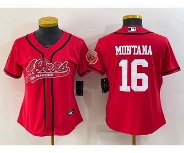 Women's San Francisco 49ers #16 Joe Montana Red With Patch Cool Base Stitched Baseball Jersey