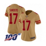 Women's San Francisco 49ers #17 Emmanuel Sanders Limited Gold Inverted Legend 100th Season Football Jersey