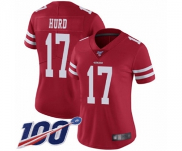 Women's San Francisco 49ers #17 Jalen Hurd Red Team Color Vapor Untouchable Limited Player 100th Season Football Jersey