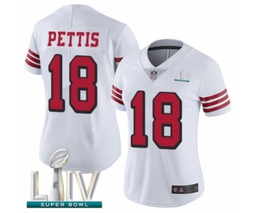 Women's San Francisco 49ers #18 Dante Pettis Limited White Rush Vapor Untouchable Super Bowl LIV Bound Football Jersey