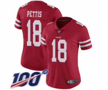 Women's San Francisco 49ers #18 Dante Pettis Red Team Color Vapor Untouchable Limited Player 100th Season Football Jersey