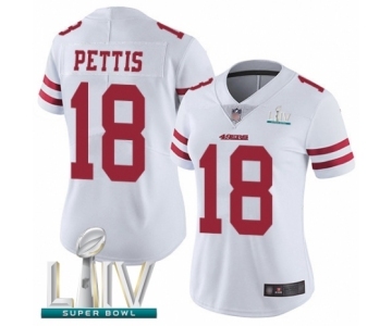 Women's San Francisco 49ers #18 Dante Pettis White Vapor Untouchable Limited Player Super Bowl LIV Bound Football Jersey