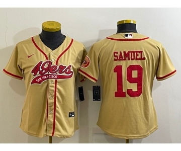 Women's San Francisco 49ers #19 Deebo Samuel Gold With Patch Cool Base Stitched Baseball Jersey