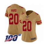 Women's San Francisco 49ers #20 Jimmie Ward Limited Gold Inverted Legend 100th Season Football Jersey