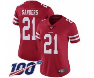 Women's San Francisco 49ers #21 Deion Sanders Red Team Color Vapor Untouchable Limited Player 100th Season Football Jersey