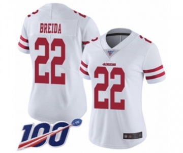 Women's San Francisco 49ers #22 Matt Breida White Vapor Untouchable Limited Player 100th Season Football Jersey