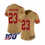 Women's San Francisco 49ers #23 Ahkello Witherspoon Limited Gold Inverted Legend 100th Season Football Jersey