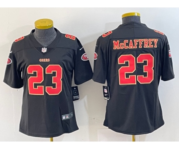 Women's San Francisco 49ers #23 Christian McCaffrey Black Red Fashion Vapor Limited Stitched Jersey