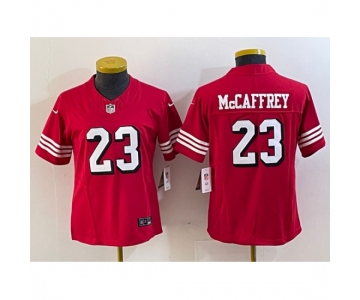 Women's San Francisco 49ers #23 Christian McCaffrey New Red 2023 F.U.S.E. Vapor Untouchable Football Stitched Jersey