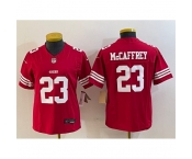 Women's San Francisco 49ers #23 Christian McCaffrey Red 2023 F.U.S.E. Vapor Untouchable Football Stitched Jersey