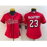 Women's San Francisco 49ers #23 Christian McCaffrey Red Color Rush With Patch Cool Base Stitched Baseball Jersey