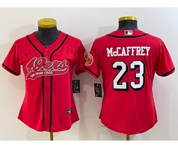 Women's San Francisco 49ers #23 Christian McCaffrey Red Color Rush With Patch Cool Base Stitched Baseball Jersey