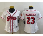 Women's San Francisco 49ers #23 Christian McCaffrey White Color Rush With Patch Cool Base Stitched Baseball Jersey