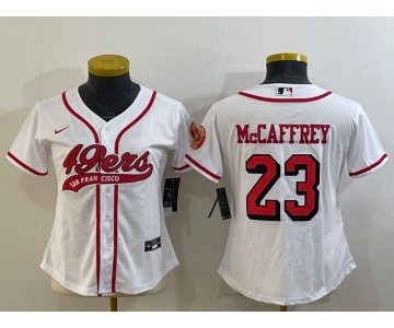 Women's San Francisco 49ers #23 Christian McCaffrey White Color Rush With Patch Cool Base Stitched Baseball Jersey