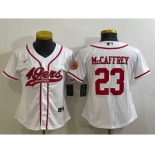 Women's San Francisco 49ers #23 Christian McCaffrey White With Patch Cool Base Stitched Baseball Jersey