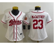 Women's San Francisco 49ers #23 Christian McCaffrey White With Patch Cool Base Stitched Baseball Jersey