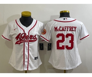 Women's San Francisco 49ers #23 Christian McCaffrey White With Patch Cool Base Stitched Baseball Jersey