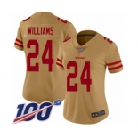 Women's San Francisco 49ers #24 K'Waun Williams Limited Gold Inverted Legend 100th Season Football Jersey