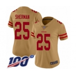 Women's San Francisco 49ers #25 Richard Sherman Limited Gold Inverted Legend 100th Season Football Jersey