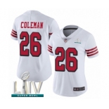 Women's San Francisco 49ers #26 Tevin Coleman Limited White Rush Vapor Untouchable Super Bowl LIV Bound Football Jersey