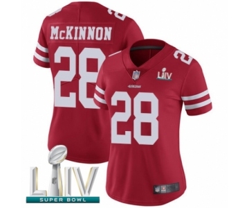 Women's San Francisco 49ers #28 Jerick McKinnon Red Team Color Vapor Untouchable Limited Player Super Bowl LIV Bound Football Jersey