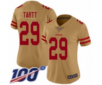 Women's San Francisco 49ers #29 Jaquiski Tartt Limited Gold Inverted Legend 100th Season Football Jersey