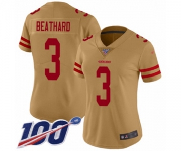 Women's San Francisco 49ers #3 C. J. Beathard Limited Gold Inverted Legend 100th Season Football Jersey