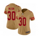 Women's San Francisco 49ers #30 Jeff Wilson Limited Gold Inverted Legend Football Jersey