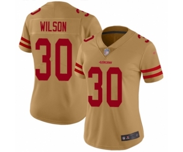 Women's San Francisco 49ers #30 Jeff Wilson Limited Gold Inverted Legend Football Jersey