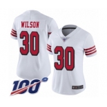 Women's San Francisco 49ers #30 Jeff Wilson Limited White Rush Vapor Untouchable 100th Season Football Jersey