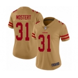 Women's San Francisco 49ers #31 Raheem Mostert Limited Gold Inverted Legend Football Jersey