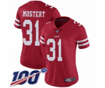 Women's San Francisco 49ers #31 Raheem Mostert Red Team Color Vapor Untouchable Limited Player 100th Season Football Jersey