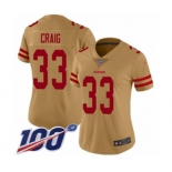 Women's San Francisco 49ers #33 Roger Craig Limited Gold Inverted Legend 100th Season Football Jersey