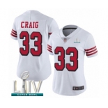 Women's San Francisco 49ers #33 Roger Craig Limited White Rush Vapor Untouchable Super Bowl LIV Bound Football Jersey