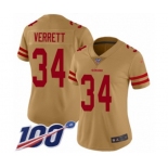 Women's San Francisco 49ers #34 Jason Verrett Limited Gold Inverted Legend 100th Season Football Jersey