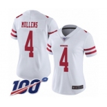 Women's San Francisco 49ers #4 Nick Mullens White Vapor Untouchable Limited Player 100th Season Football Jersey