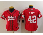 Women's San Francisco 49ers #42 Ronnie Lott Red Mexico Cool Base Stitched Baseball Jersey